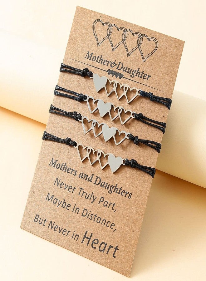 MIFYNN Mother Daughter Bracelets Set for 2/3/4 Mommy and Me Heart Matching Wish Bracelets Christmas Birthday Gifts for Mommy Daughter (B-4 Pcs) - Image 5