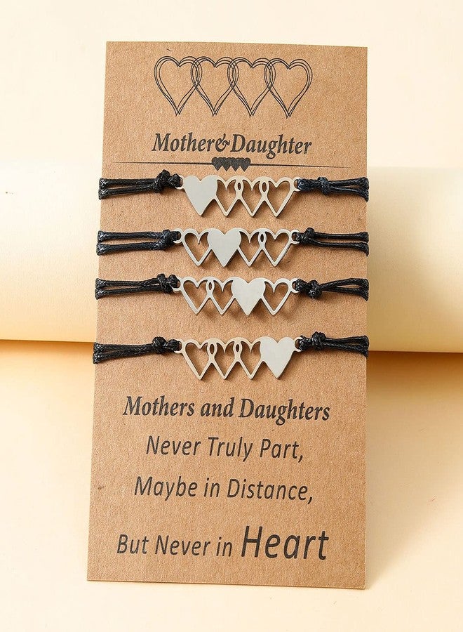 MIFYNN Mother Daughter Bracelets Set for 2/3/4 Mommy and Me Heart Matching Wish Bracelets Christmas Birthday Gifts for Mommy Daughter (B-4 Pcs) - Image 4