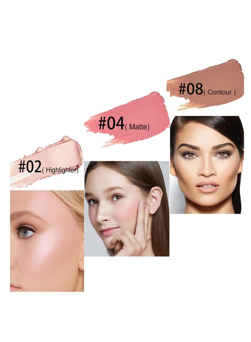 Blush Stick Set Matte Cream Blush Stick for Cheeks, Eyes, and Lips Natural Makeup Waterproof Long Lasting (Set 02) - Image 2