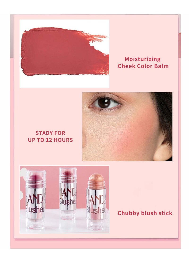 Blush Stick Set Matte Cream Blush Stick for Cheeks, Eyes, and Lips Natural Makeup Waterproof Long Lasting (Set 02) - Image 4