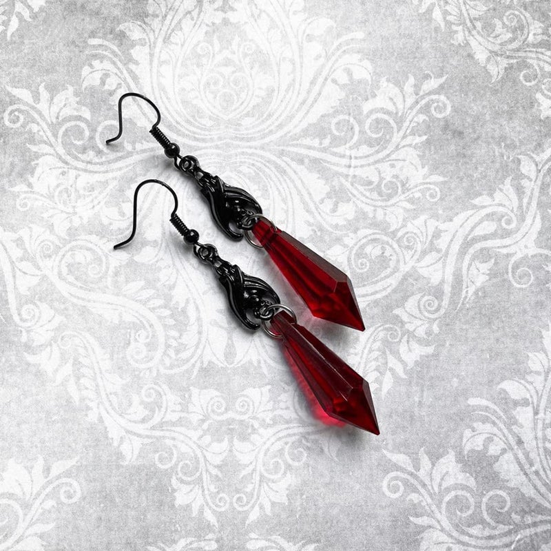 MIFYNN Gothic Dark Bat Dangle Earrings Red Black Crystal Gems Bat Earrings Punk Rock Style Bat Animal Earrings Halloween Costumes Earrings Jewelry for Women (Red) - Image 3