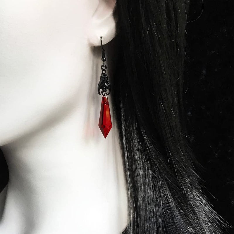 MIFYNN Gothic Dark Bat Dangle Earrings Red Black Crystal Gems Bat Earrings Punk Rock Style Bat Animal Earrings Halloween Costumes Earrings Jewelry for Women (Red) - Image 2