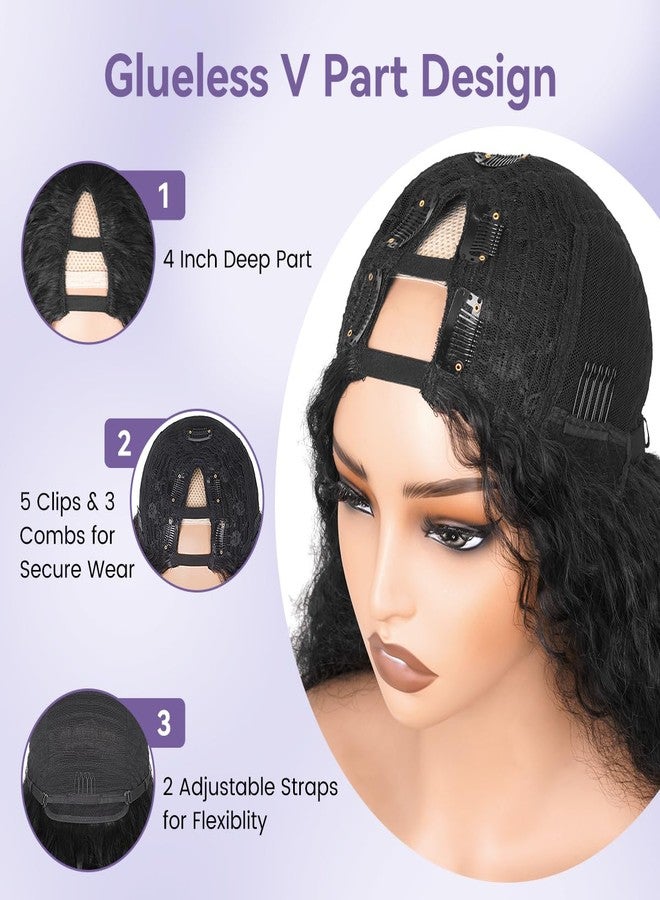 Aminow شعر مستعار من نوع Aminow Afro Curly V Part، شعر مستعار صناعي مجعد ياكي نصف شعر مستعار للنساء ذوات البشرة السمراء، شعر مستعار بدون غراء U Part مع تموجات سفلية نابضة بالحيوية، مناسب لتصفيف الشعر بالسيشوار، نوع الشعر 4c، لون أسود طبيعي، طول 20 بوصة - Image 4