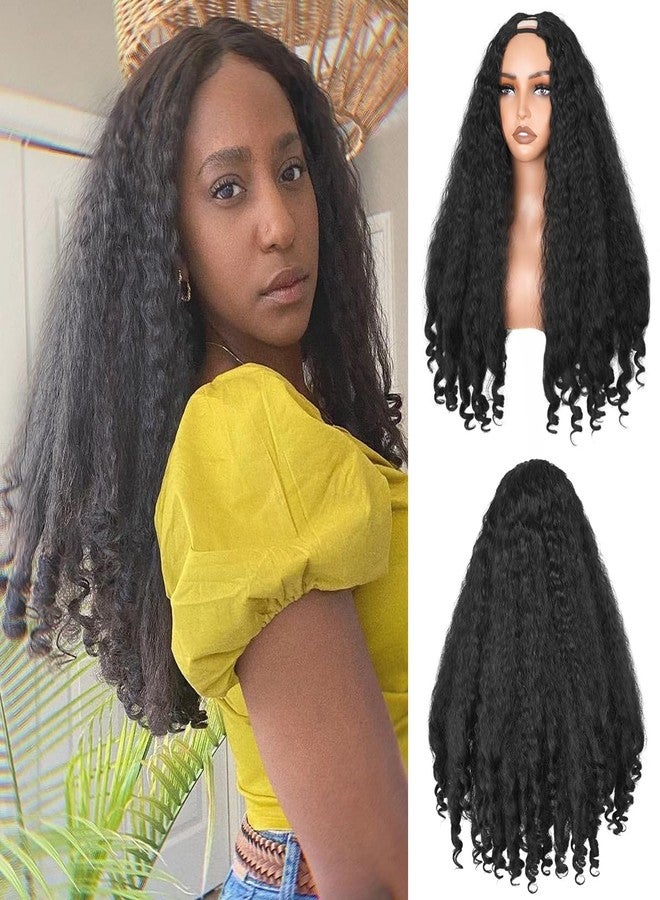 Aminow شعر مستعار من نوع Aminow Afro Curly V Part، شعر مستعار صناعي مجعد ياكي نصف شعر مستعار للنساء ذوات البشرة السمراء، شعر مستعار بدون غراء U Part مع تموجات سفلية نابضة بالحيوية، مناسب لتصفيف الشعر بالسيشوار، نوع الشعر 4c، لون أسود طبيعي، طول 20 بوصة - Image 1