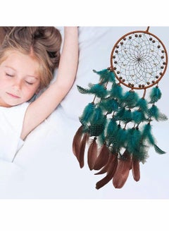 NIBEMINENT Blue Dream Catchers, Boho Handmade Pearl and Wooden Beads Feather Traditional Circular Net for Wall Hanging Decor, Art Ornament Craft Gift, Outdoor Garden Home Decoration  - Image 4