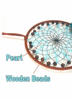 NIBEMINENT Blue Dream Catchers, Boho Handmade Pearl and Wooden Beads Feather Traditional Circular Net for Wall Hanging Decor, Art Ornament Craft Gift, Outdoor Garden Home Decoration  - Image 3