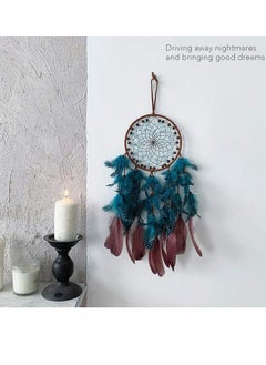 NIBEMINENT Blue Dream Catchers, Boho Handmade Pearl and Wooden Beads Feather Traditional Circular Net for Wall Hanging Decor, Art Ornament Craft Gift, Outdoor Garden Home Decoration  - Image 5