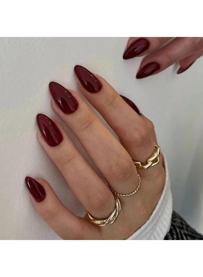 شي إن SHEIN-30Pcs Short & Tapered Red Retro Solid Color Nail Tips, Elegant Design Nail Art Accessories For Women Daily Wear Press On Nails Nail Supplies Nails - Image 1