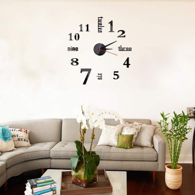 10INCH20INCH FRAMELESS DIY WALL CLOCK BLACK 3D MUTE ROUND SHAPE QUARTZ WALL CLOCK STICKER DIY WALL DECORATION FOR HOME LIVING ROOM BEDROOM OFFICE CLASSROOM
