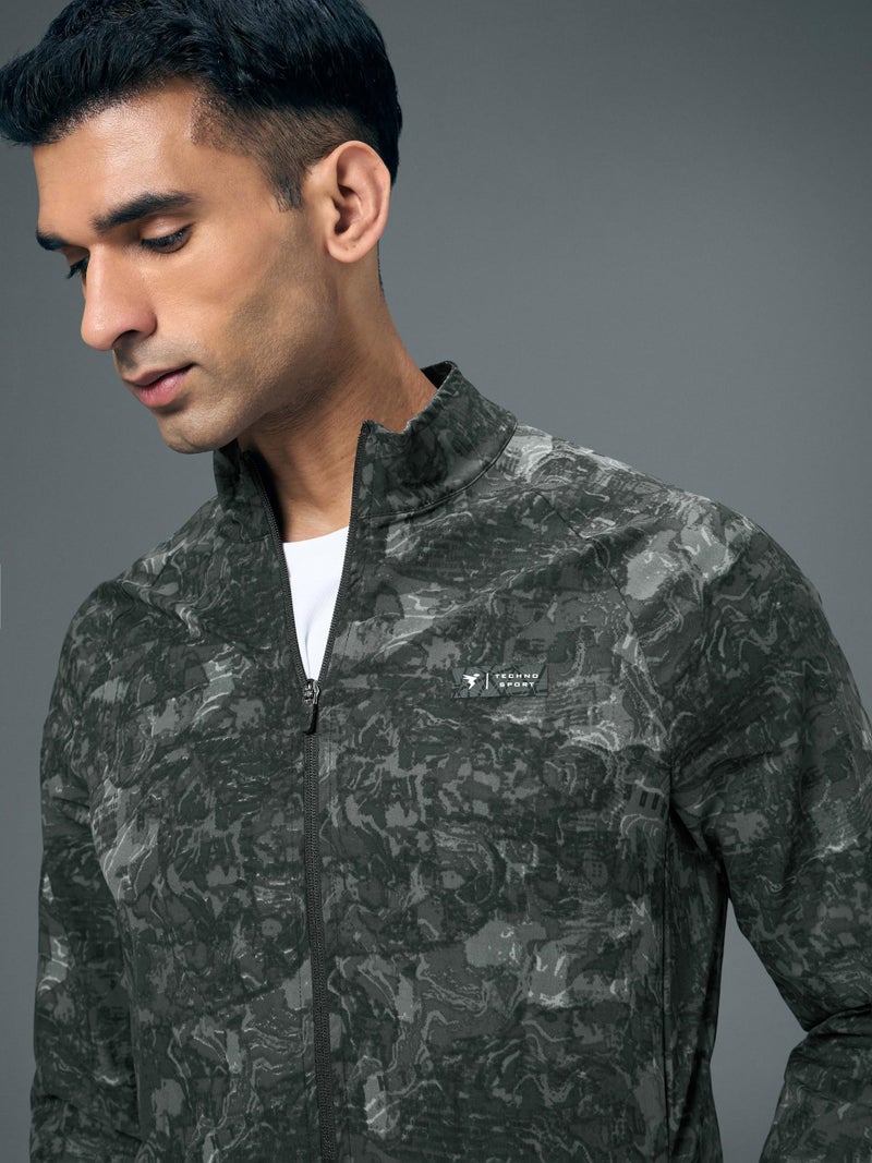 TECHNOSPORT Men's Slim Fit All Over Print Jacket for Sports, Gym & Regular Use - (MJPM92DFS005_Dark Fortress_XL) - Image 3