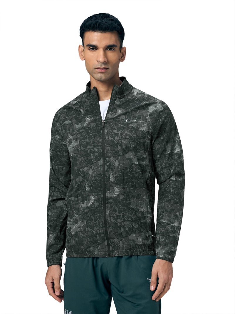 TECHNOSPORT Men's Slim Fit All Over Print Jacket for Sports, Gym & Regular Use - (MJPM92DFS005_Dark Fortress_XL) - Image 1
