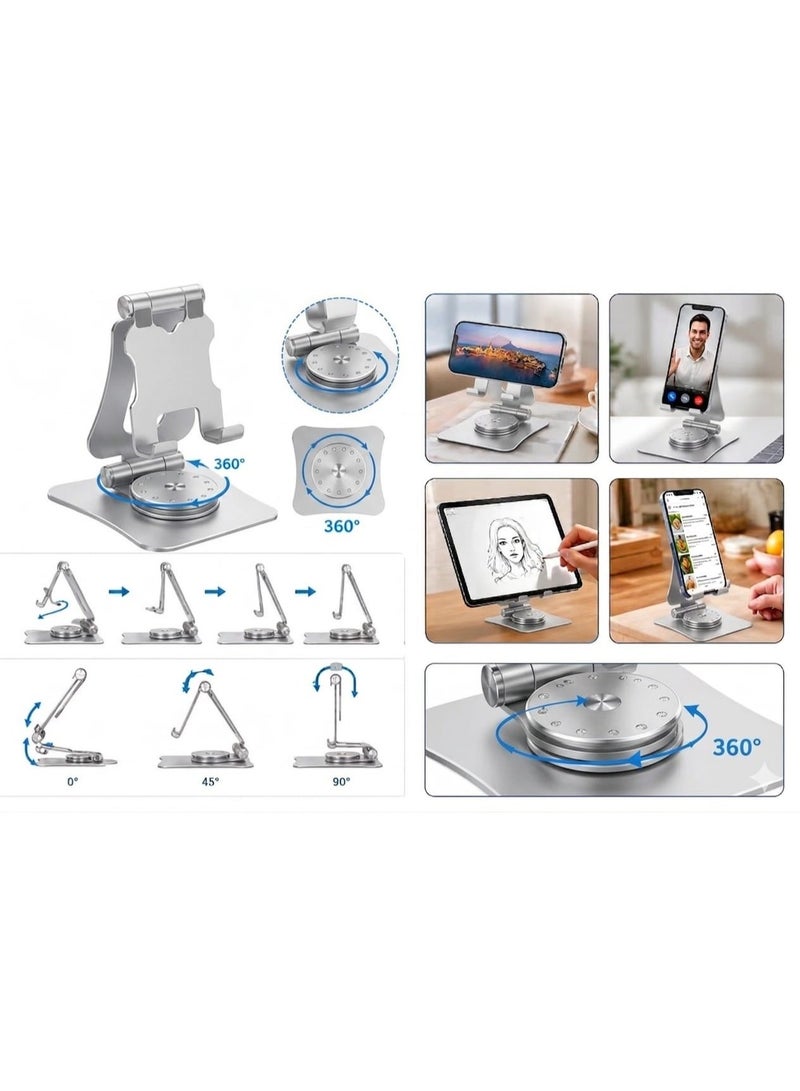 حامل موبايل دوار 360 درجة، حامل تابلت من خليط معدني من الالومنيوم، حامل تابلت محمول قابل للتعديل والطي - G63 (فضي) - Image 2