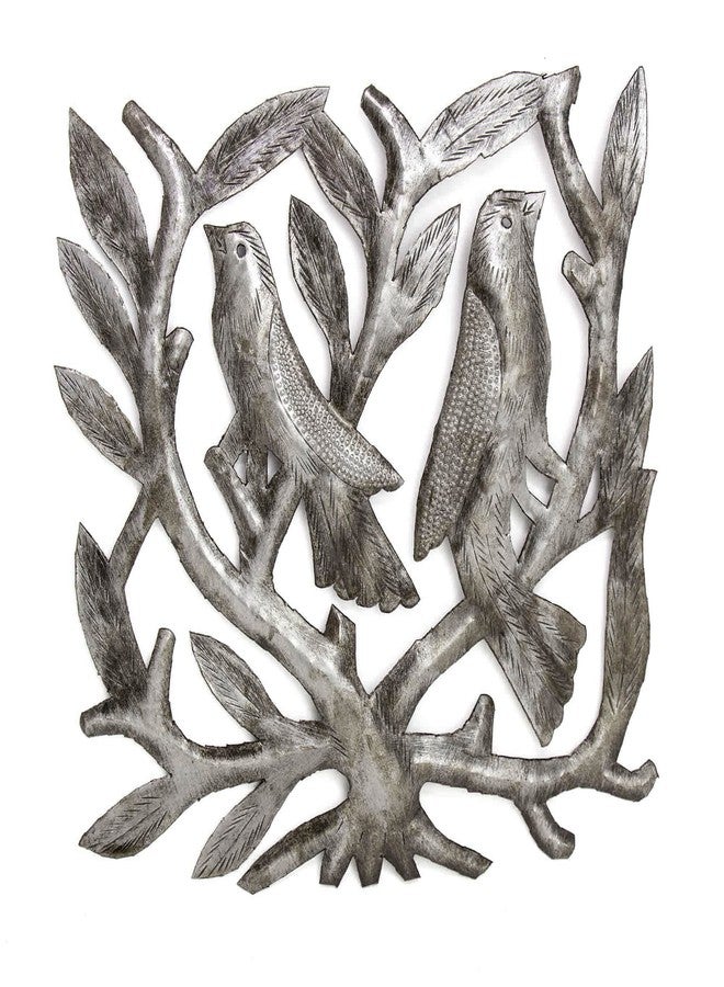 Global Crafts - Haitian Metal Wall Art - 8" Recycled Handmade Tree of Life Square with Birds - Image 1
