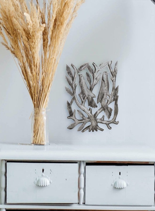 Global Crafts - Haitian Metal Wall Art - 8" Recycled Handmade Tree of Life Square with Birds - Image 2