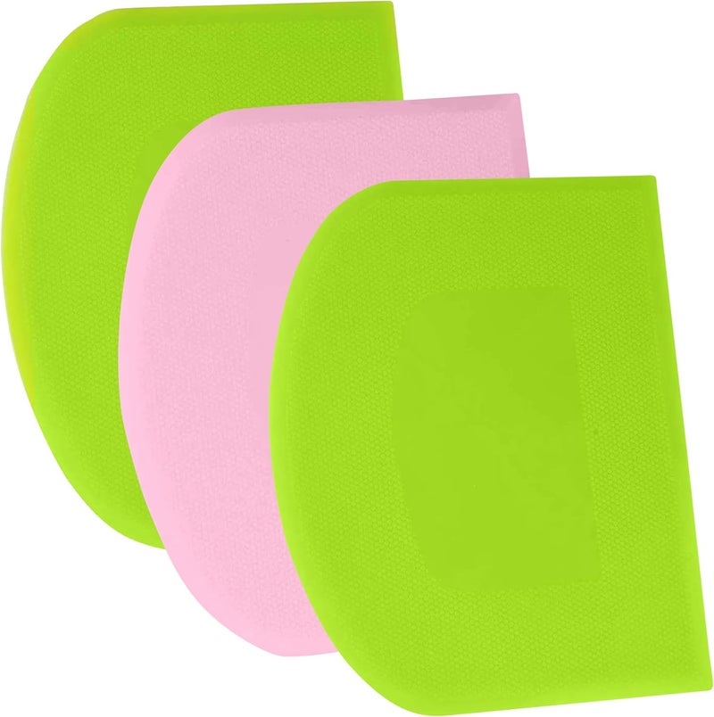SURDOCA Dough Scraper Bench Scraper - 3P 11.8x7.3" Plastic Flexible Bowl Scraper, Sharp Edge & Angles Cake Scraper. Non-Slip Bakeware Decorating Tools Sculpting & Modeling Tools - Green+Pink+Green - Image 1