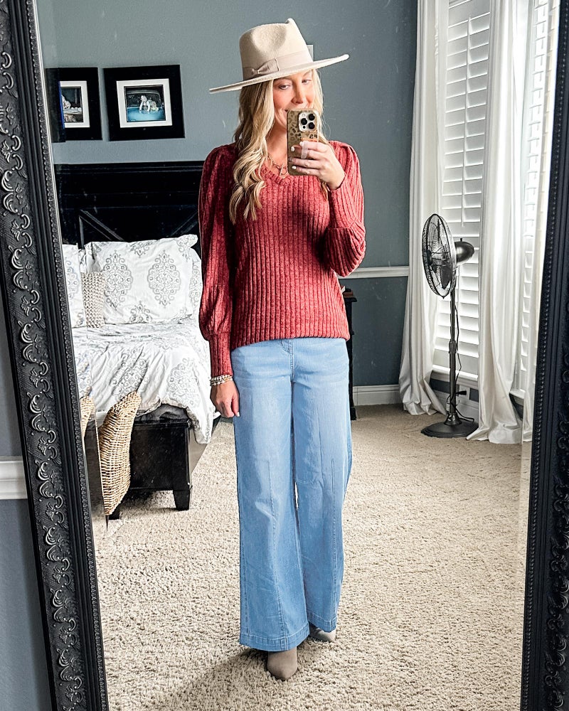 GRAPENT Pull On Womens Jeans Baggy Stretchy High Waisted Denim Wide Leg Trouser Pants Trendy Front Seam 90s Loose Jean Lakeside Blue Size Small - Image 5