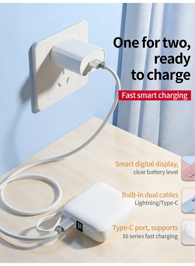 22.5W Fast Charging Power Bank with Built-in Dual Cables (Type-C & Lightning), 10000mAh Portable Charger with LED Digital Display, PD 20W & QC 22.5W Battery Pack for iPhone 17/16/15/14, Samsung, Huawei & Android Devices - Image 3