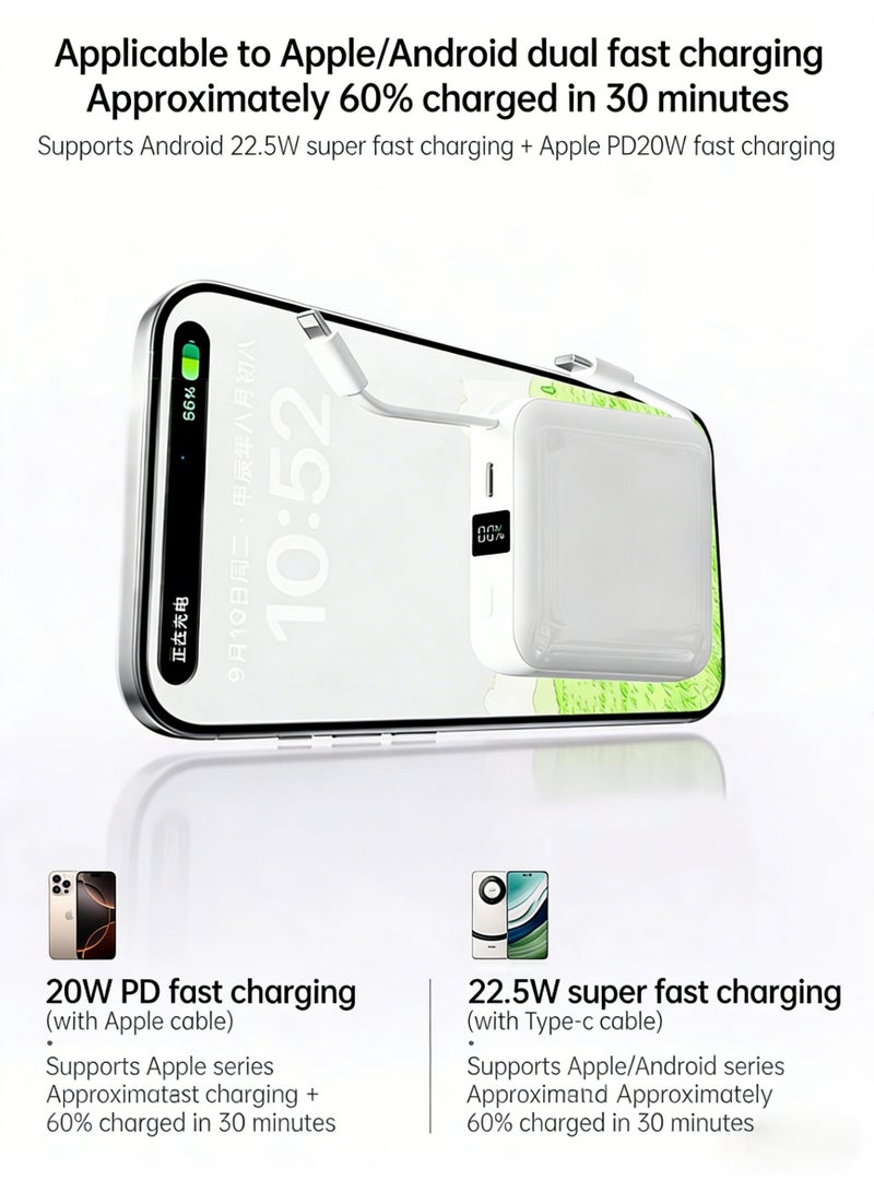 22.5W Fast Charging Power Bank with Built-in Dual Cables (Type-C & Lightning), 10000mAh Portable Charger with LED Digital Display, PD 20W & QC 22.5W Battery Pack for iPhone 17/16/15/14, Samsung, Huawei & Android Devices - Image 4
