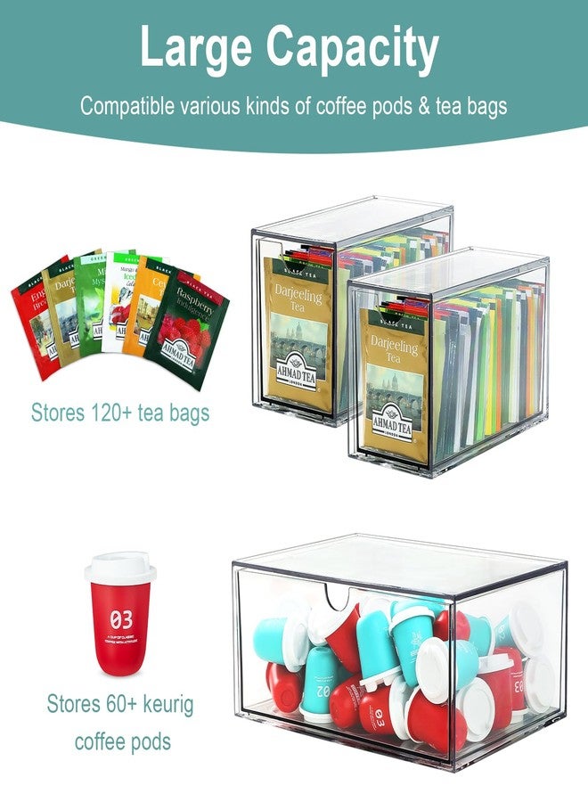 LANLISA 4 Tea and Coffee Organizer and Storage, Acrylic Tea Bag Holder Organizer, Plastic K Cup Drawer Container for Cabinet - Image 4