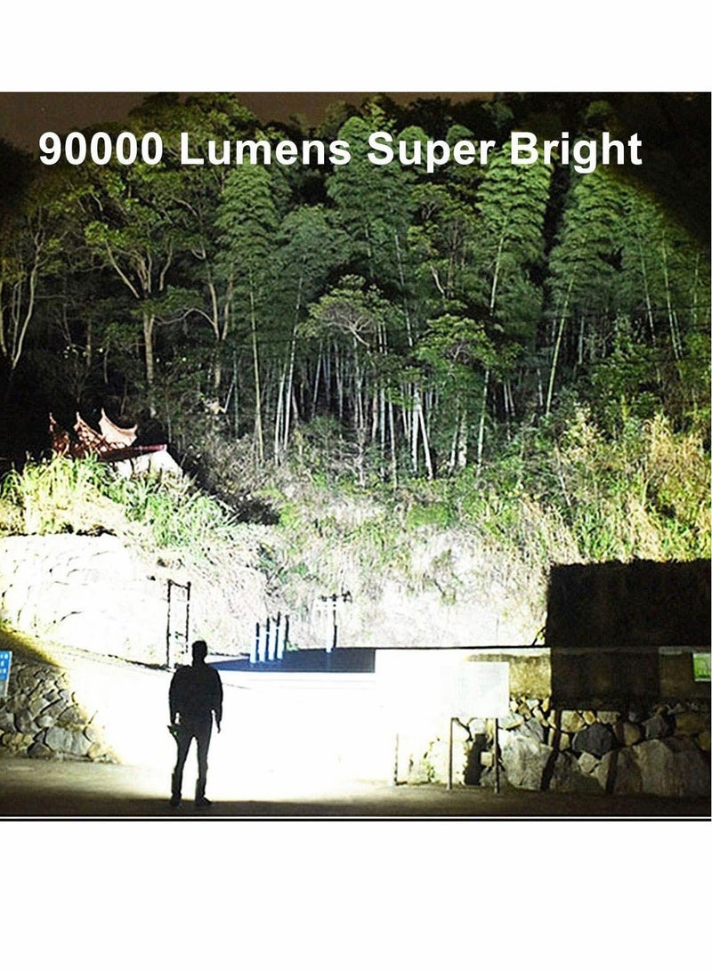 90000 Lumens Rechargeable LED Flashlights Super Bright Zoomable Waterproof Flashlight Powerful Handheld Flashlight Included 3 Modes for Camping Emergencies - Image 4