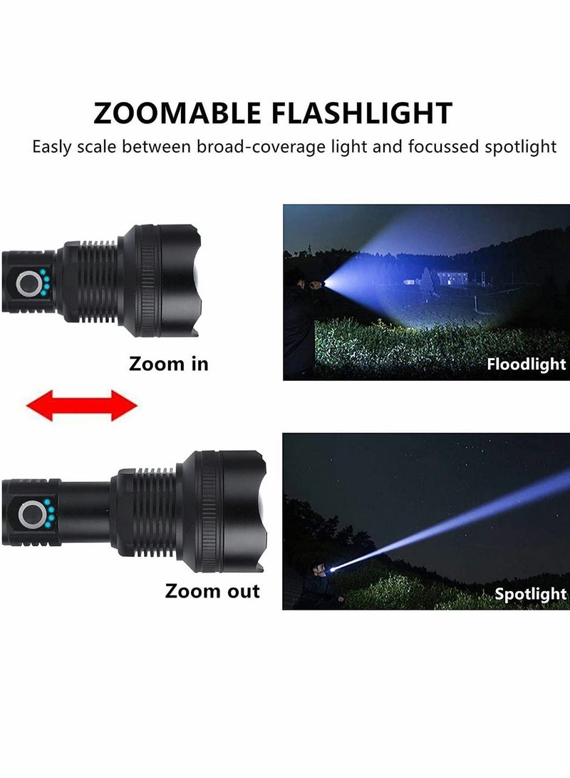 90000 Lumens Rechargeable LED Flashlights Super Bright Zoomable Waterproof Flashlight Powerful Handheld Flashlight Included 3 Modes for Camping Emergencies - Image 2