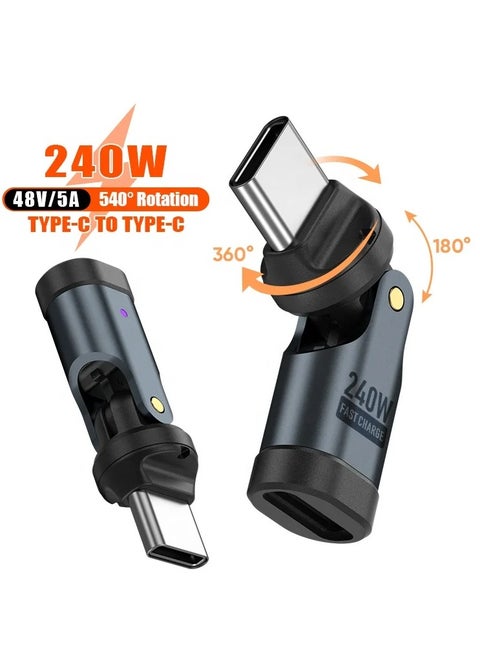 USB C adapter converter 540° Rotating Type-C Charging Adapter 360 + 180 Degree Swivel Magnetic Head, Fast Charging & Data Transfer, 240W Power, Compatible with Smartphones, Computers, Tablets, Earphones, Power Banks, Smart Watches, Car Systems, Video Game Devices, Barcode Scanners, Magnetic Type-C Cable with LED Light, Durable ABS Design, Flexible USB-C Charger for Android Devices, High-Speed USB-C Adapter, Multi-Use Type-C Charging Connector