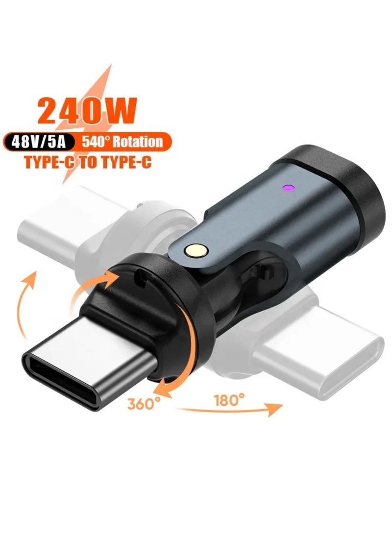 USB C adapter converter 540° Rotating Type-C Charging Adapter 360 + 180 Degree Swivel Magnetic Head, Fast Charging & Data Transfer, 240W Power, Compatible with Smartphones, Computers, Tablets, Earphones, Power Banks, Smart Watches, Car Systems, Video Game Devices, Barcode Scanners, Magnetic Type-C Cable with LED Light, Durable ABS Design, Flexible USB-C Charger for Android Devices, High-Speed USB-C Adapter, Multi-Use Type-C Charging Connector