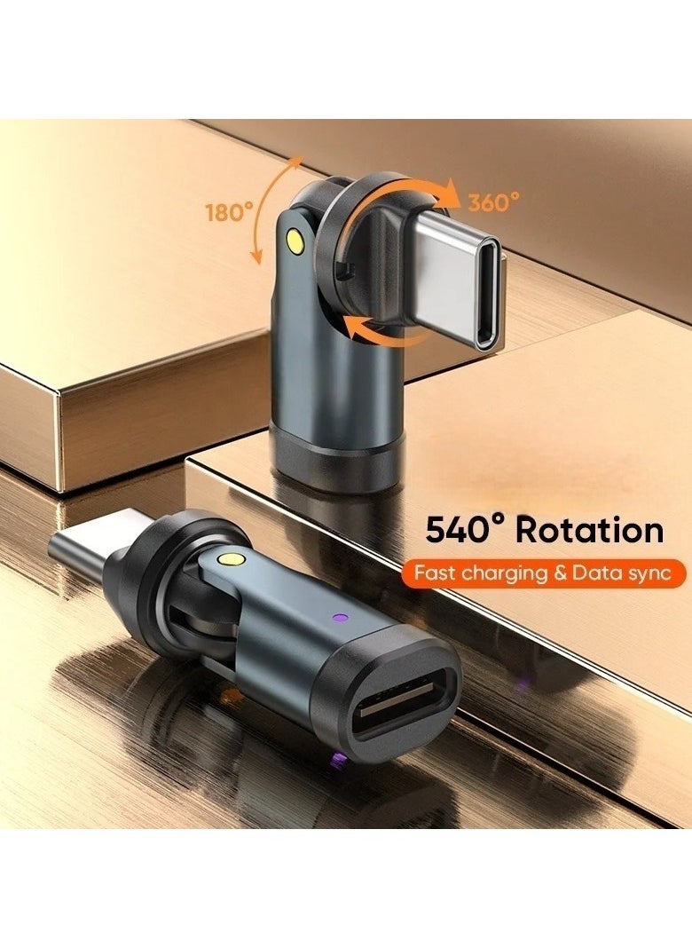 USB C adapter converter 540° Rotating Type-C Charging Adapter 360 + 180 Degree Swivel Magnetic Head, Fast Charging & Data Transfer, 240W Power, Compatible with Smartphones, Computers, Tablets, Earphones, Power Banks, Smart Watches, Car Systems, Video Game Devices, Barcode Scanners, Magnetic Type-C Cable with LED Light, Durable ABS Design, Flexible USB-C Charger for Android Devices, High-Speed USB-C Adapter, Multi-Use Type-C Charging Connector