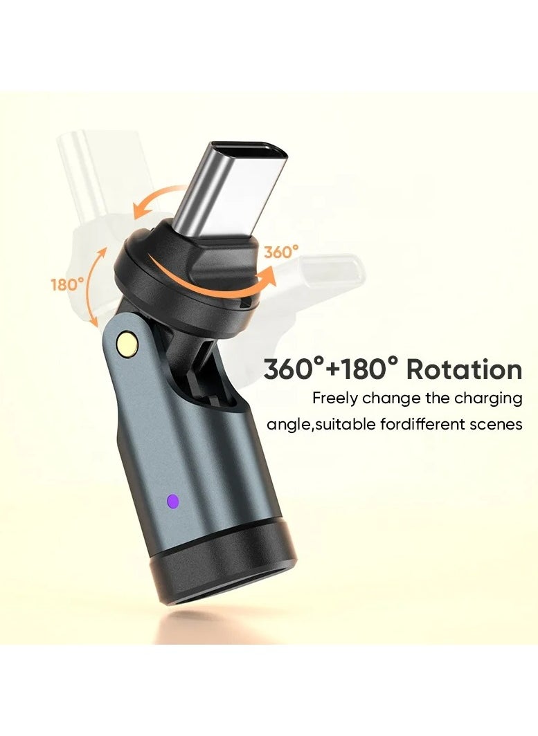 USB C adapter converter 540° Rotating Type-C Charging Adapter 360 + 180 Degree Swivel Magnetic Head, Fast Charging & Data Transfer, 240W Power, Compatible with Smartphones, Computers, Tablets, Earphones, Power Banks, Smart Watches, Car Systems, Video Game Devices, Barcode Scanners, Magnetic Type-C Cable with LED Light, Durable ABS Design, Flexible USB-C Charger for Android Devices, High-Speed USB-C Adapter, Multi-Use Type-C Charging Connector