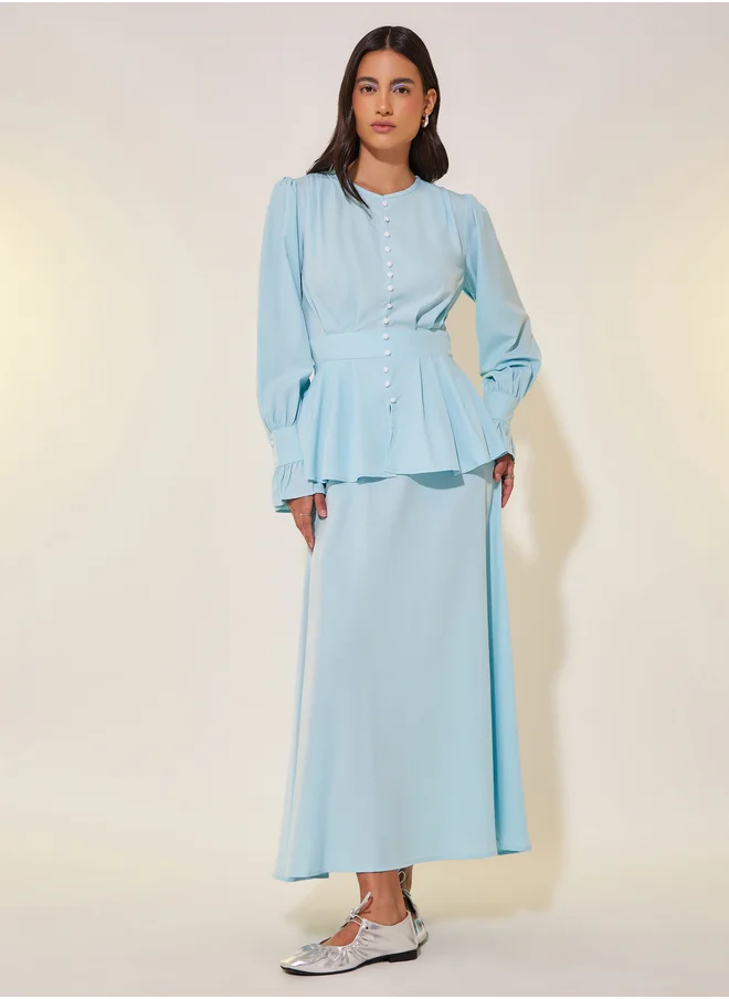 تايك تو Pearl Button Ruffled Details Maxi Dress