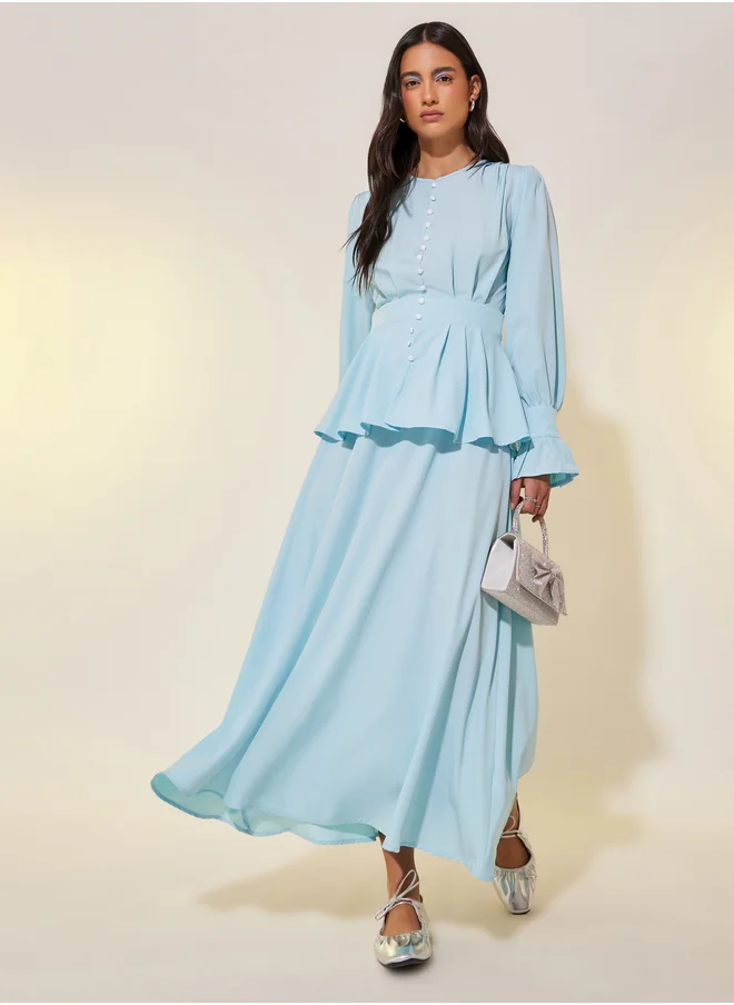 تايك تو Pearl Button Ruffled Details Maxi Dress