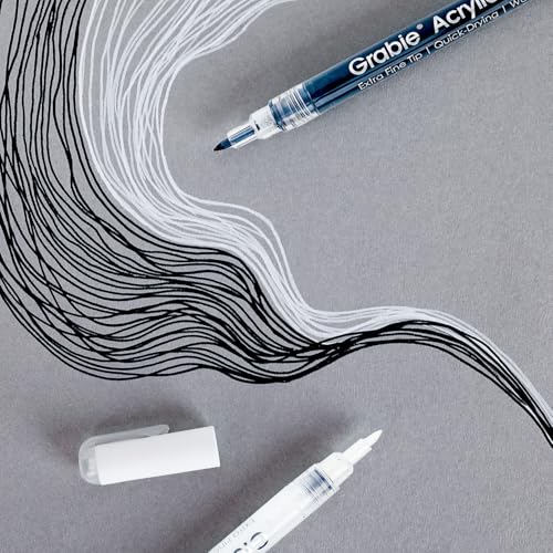 Grabie Black & White Extra Fine Tip Acrylic Paint Marker Set, 6 Pack, 0.7mm Acrylic Paint Pens for Highlights and Fine Details on Drawings, Rock Painting Glass Canvas Wood, White Highlight Markers - Image 4