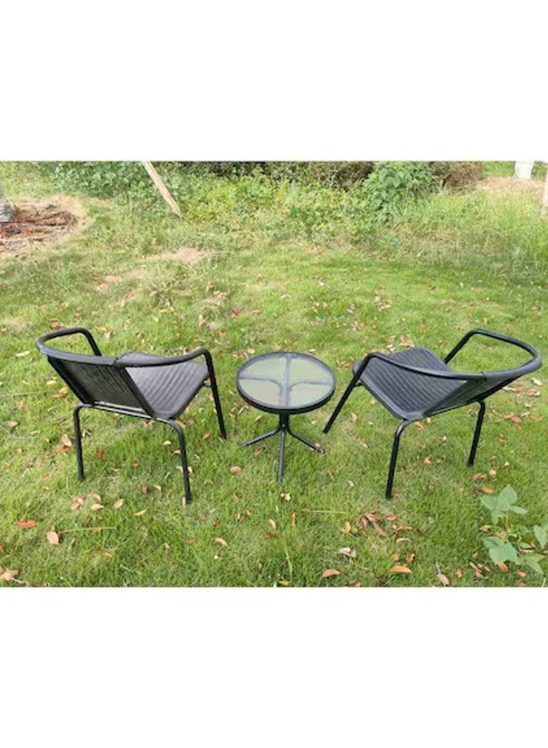 DubaiGallery Garden Dining Set 3 Piece Outdoor Furniture Patio Dining Table and Chair Balcony Dinner Table Dinner Chair Poly Rattan Anthracite  - Image 4