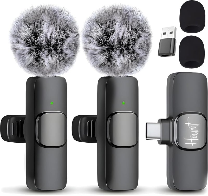 Houmt Wireless Microphone for iPhone 15 USB-C Compatible with Samsung s24 & iPhone 15 Series - Wireless Lavalier Microphone for Android - USB C Microphone for Video Recording and Tiktok (2 in 1) - Image 1