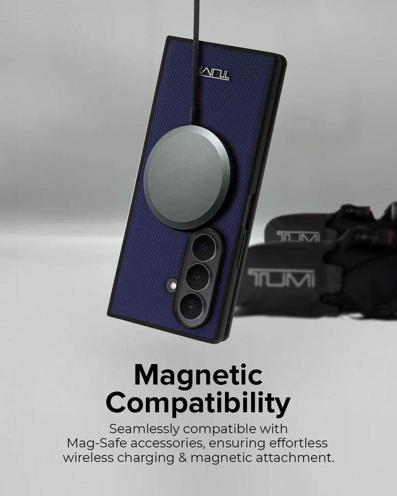 CG MOBILE TUMI Case [Official Licensed] Mag-Safe Compatible | Genuine Leather | Embossed Balistic Pattern Protective Case/Cover Designed for Galaxy Z Fold 7 (2025) - Midnight Blue - Image 4
