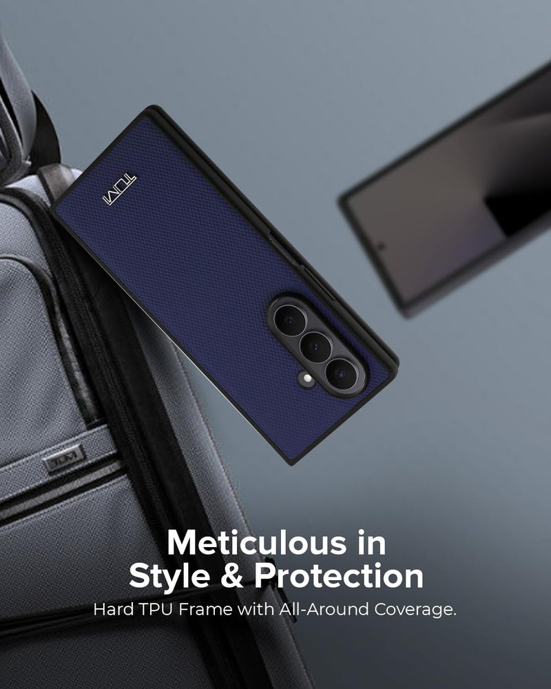 CG MOBILE TUMI Case [Official Licensed] Mag-Safe Compatible | Genuine Leather | Embossed Balistic Pattern Protective Case/Cover Designed for Galaxy Z Fold 7 (2025) - Midnight Blue - Image 5
