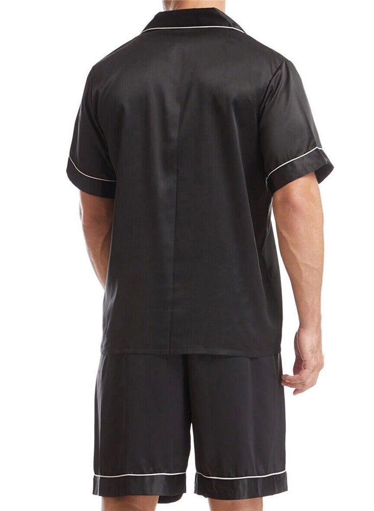 MARGOUN Mens 2pcs Summer Soft Pyjamas Set Short Sleeve Button Down Shirt With Boxer Shorts Black XL (Shirt Length 28''/Shirt Chest 24''/Pajama Length 21''/Pajama Waist 30'') - Image 3