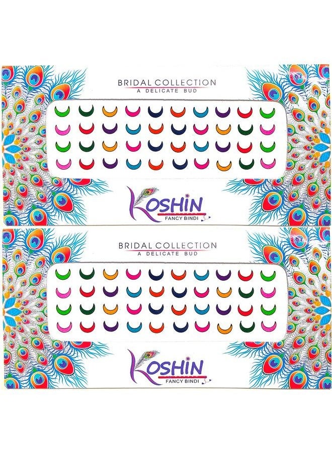 KOSHIN - Multi Color Half Moon Shape Size (Per Bindi Height 7 Mm X Width 8 Mm) Forehead Bindi For Girls Women Ladies Multicolor Chand Bindi Pack 2 - Image 1
