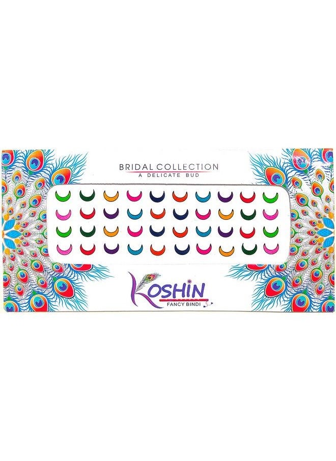 KOSHIN - Multi Color Half Moon Shape Size (Per Bindi Height 7 Mm X Width 8 Mm) Forehead Bindi For Girls Women Ladies Multicolor Chand Bindi Pack 2 - Image 1