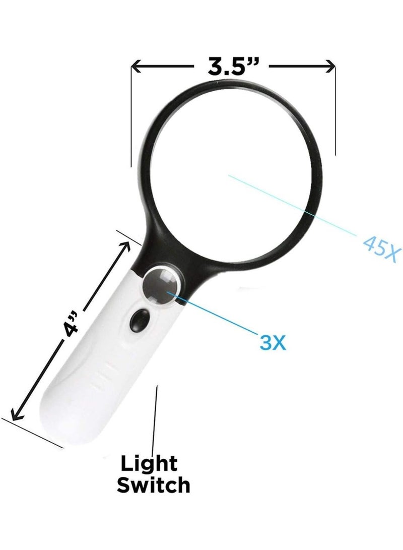 LIMOS 3X/45X LED Illuminated Handheld Magnifying Glass with 2 Lens Set – 3 LED Light Magnifier for Reading, Jewelry, Crafts – Ideal Gift for Seniors and Parents - Image 4