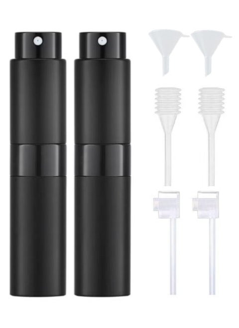 2-Piece 8ml Perfume Atomizer, Portable Empty Mini Spray Bottle for Perfume, Cologne, Liquid Sprayer, Rotating Design Use Aluminum Shell And Glass Liner (Includes Liquid Dispensing Tool, Black)