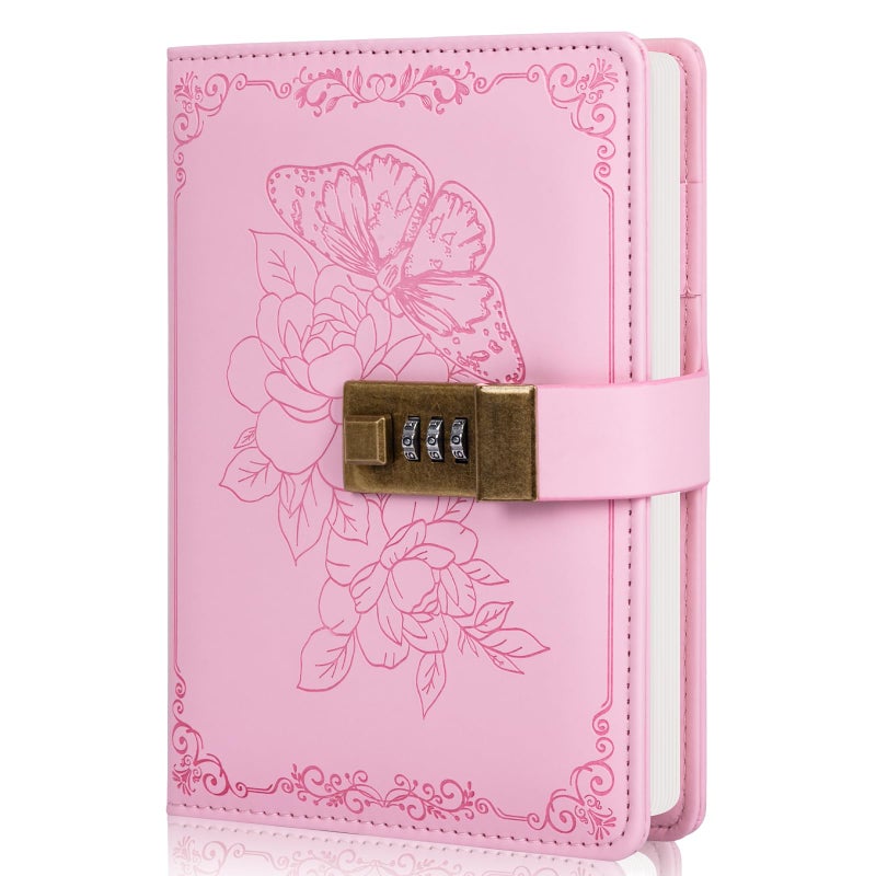 Billtigif Diary with Lock, Vintage Lock Journal for Women and Girls, Hardcover Leather Journal for Gift, Refillable Lined Journal Notebook,5.2"x 7.3", （Pink） - Image 1