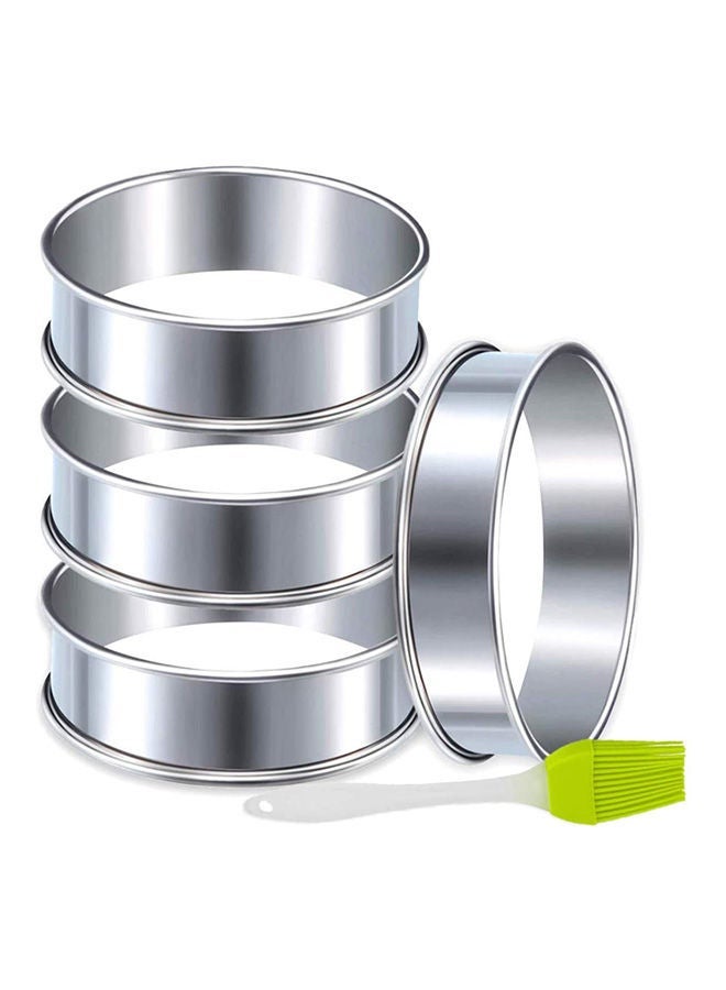 NIBEMINENT 4 Pieces English Muffins Rings, 3.1" Double Rolled Tart Rings Crumpet Mousse Cake Pancake Ring Silver  - Image 1