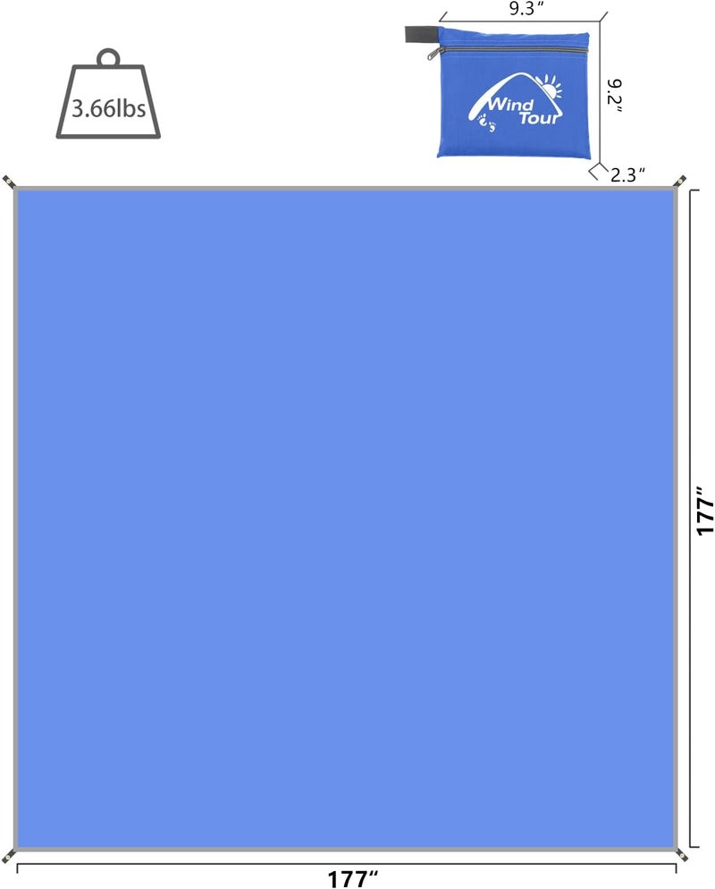 Wind Tour Portable Multifunctional Outdoor Camping Tarp Groundsheet Footprint Lightweight Floor and Ground Tarps for Camping Hiking with Carry Bag (Blue-177" x 177") - Image 2