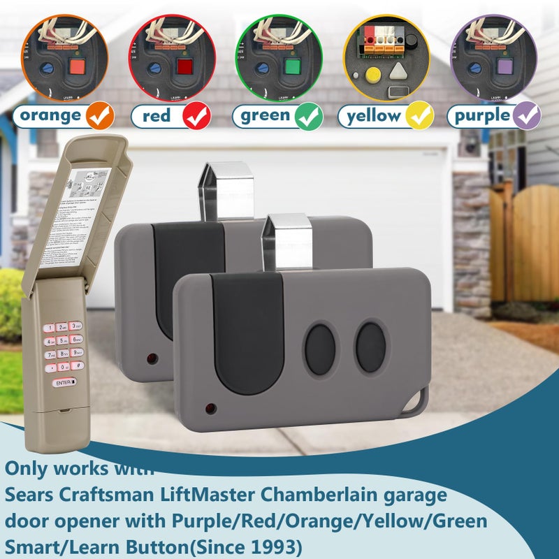 Cooouds 2 for Sears Craftsman LiftMaster Chamberlain Garage Door Remote 891LM 893MAXï¼Œfor Purple, Red/Orange, Yellow, Green Learn Buttonï¼ˆ1993-currentï¼‰,1 for Garage Door Opener Keypad,877max G940EV-P2 Universal - Image 2