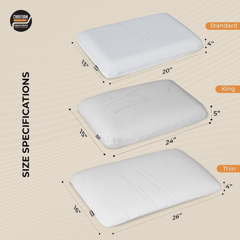CareFoam Orthopedic Memory Foam Pillow for Comfortable Sleep Neck Shoulder Pain Relief with Removable Zipper Bamboo Cover 24 x 16 x 4 Inch Pack of 1 - Image 3