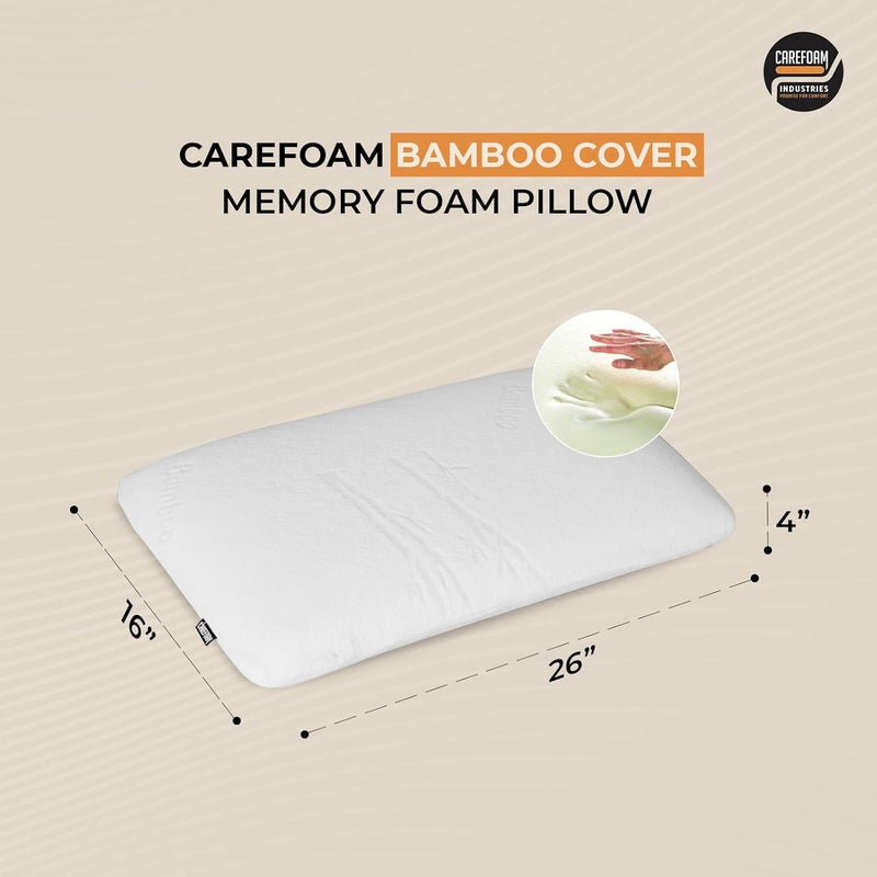 CareFoam Orthopedic Memory Foam Pillow for Comfortable Sleep Neck Shoulder Pain Relief with Removable Zipper Bamboo Cover 24 x 16 x 4 Inch Pack of 1 - Image 2