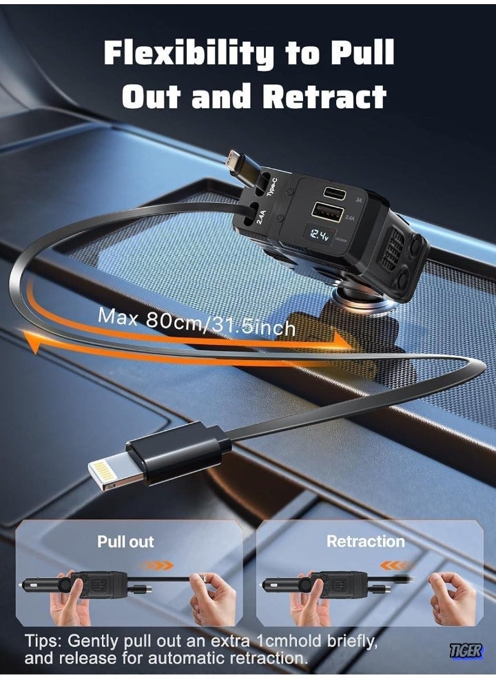 JAJEEK 120W Car Charger with 4 Ports, 4-in-1 Super Fast Car Phone Charger, 2 USB Ports Car Charger Adapter, Compatible with Multiple Brands (Black) – Fast Charging for Phones, Tablets, GPS, and More - Image 2