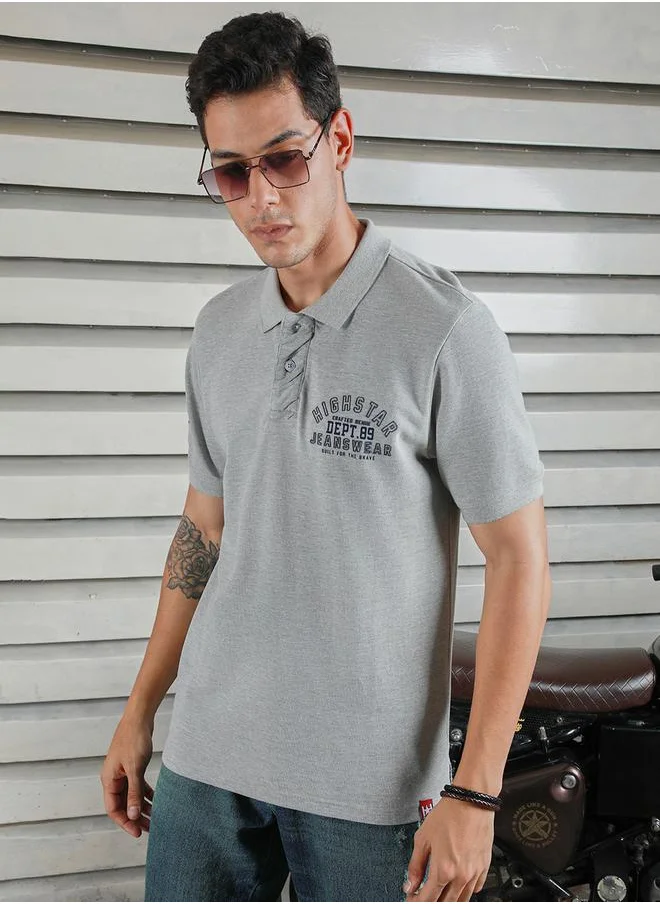 هاي ستار Slogan Print Regular Fit Polo Neck T-Shirt by Styli