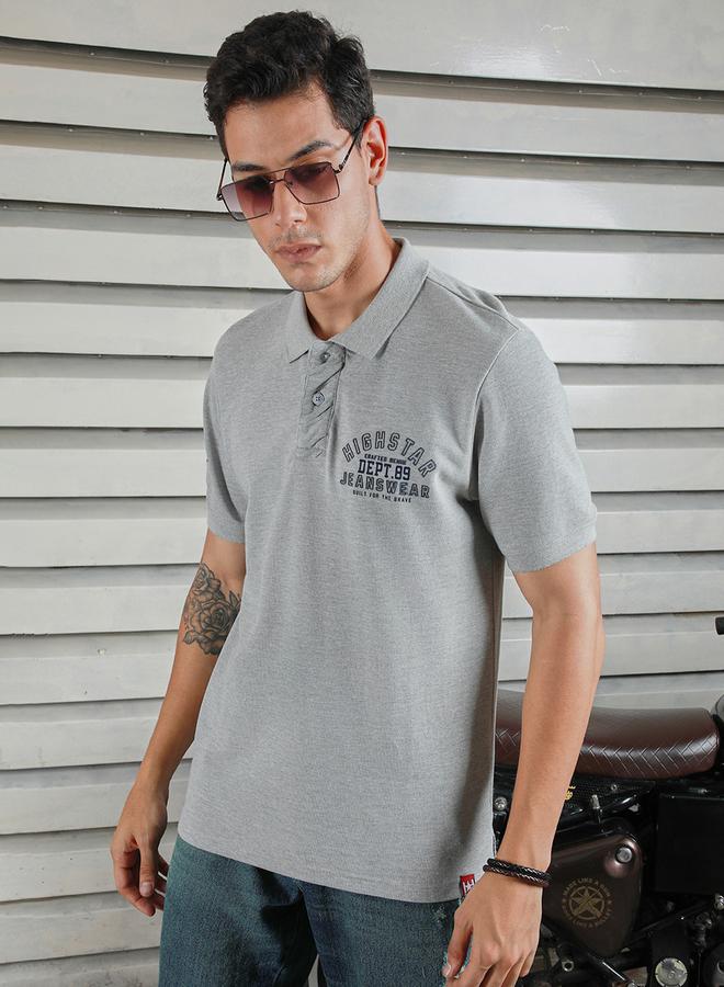 HIGH STAR Slogan Print Regular Fit Polo Neck T-Shirt - Image 1